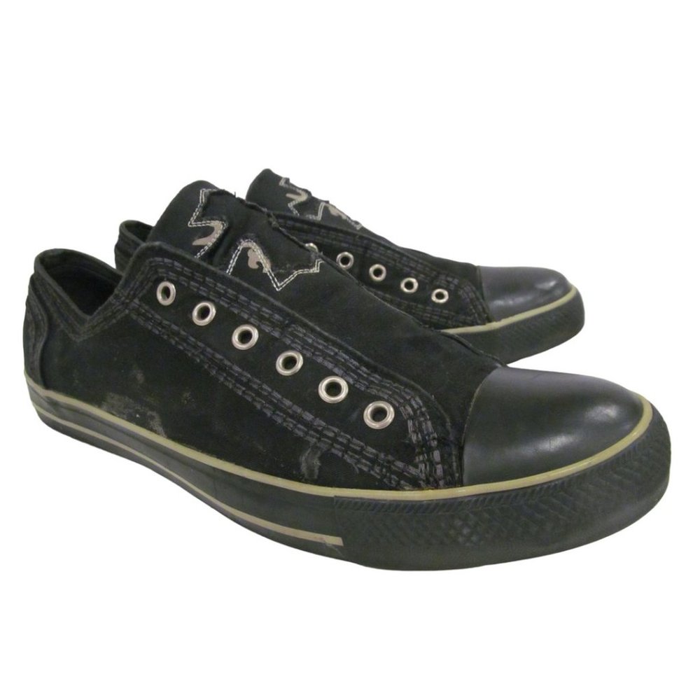 ROBERT WAYNE Mens Laceless Black Canvas SNEAKERS / SHOES Sz 11